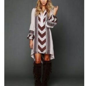 🌸FREE PEOPLE Peacemaker Dress Tunic Hi Low Tribal Pattern Boho Chic